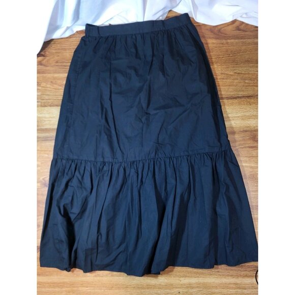 Banana Republic Poplin Tiered Organic Cotton Size Large Tall Midi Skirt Black